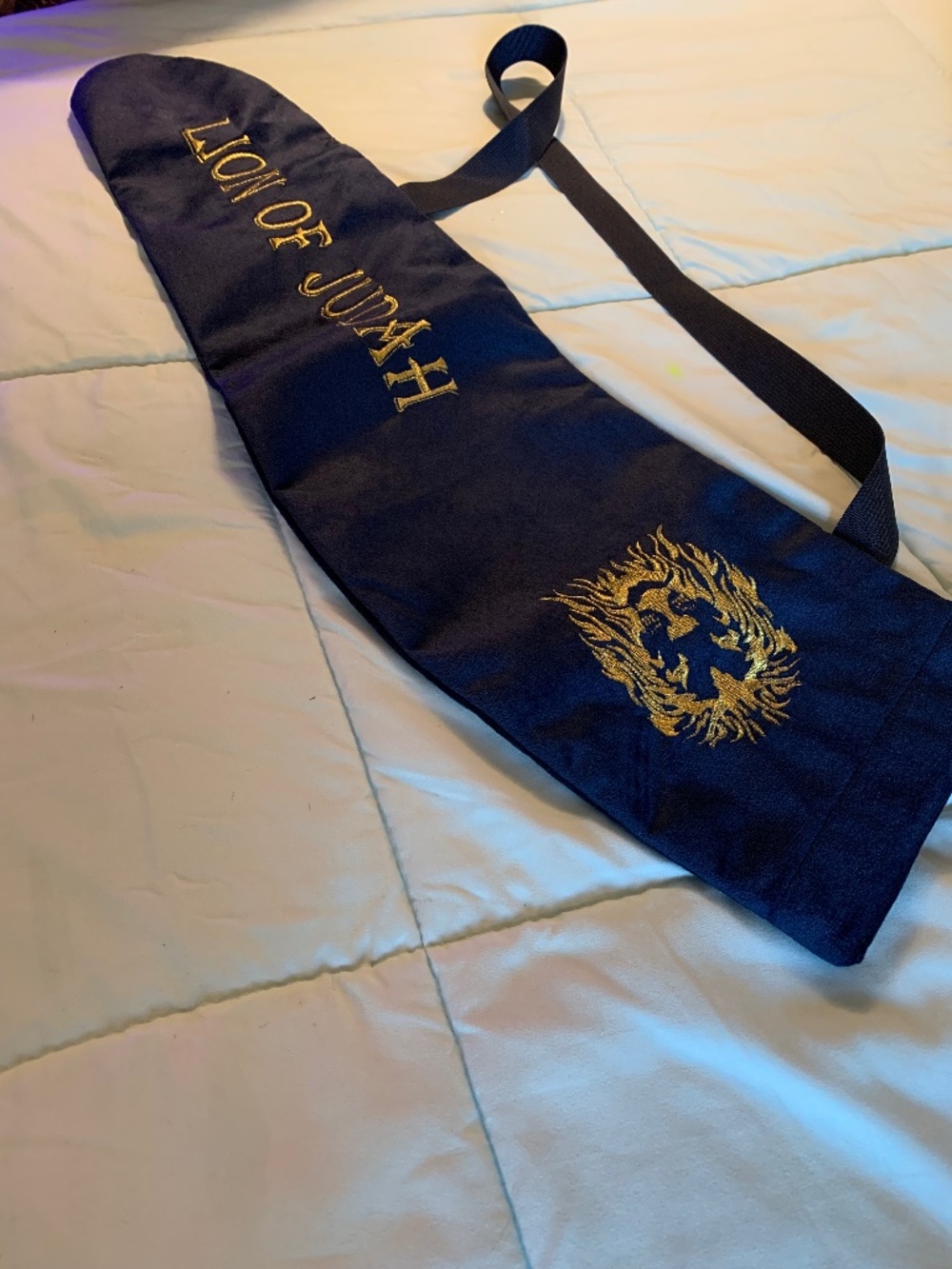 Yemenite Shofar Bag Lion of Judah, small/medium Black/Dark Blue - Never Used